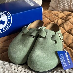 Green Tea Birkenstock Boston Clogs Size 39